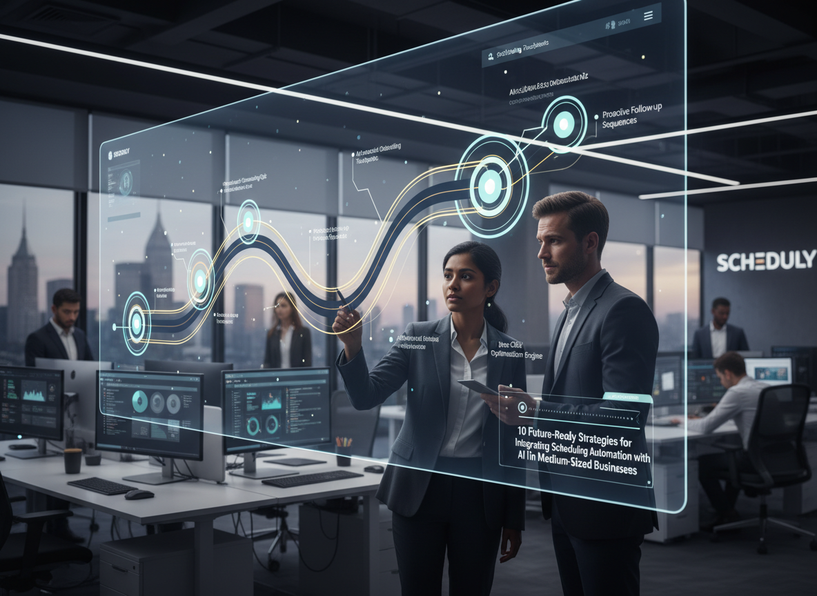 Digital customer journey map showing AI scheduling touchpoints with labels for personalized interactions and streamlined processes.