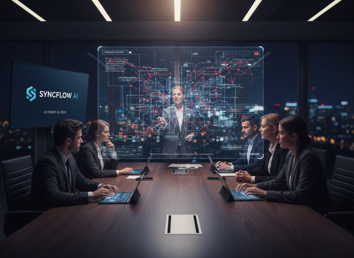 A boardroom scene depicting the challenges of implementing scheduling automation with a network of errors displayed.