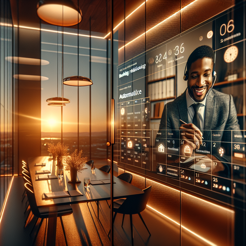 A client services representative engaged in a video call, using scheduling automation to enhance follow-up communication with a client.
