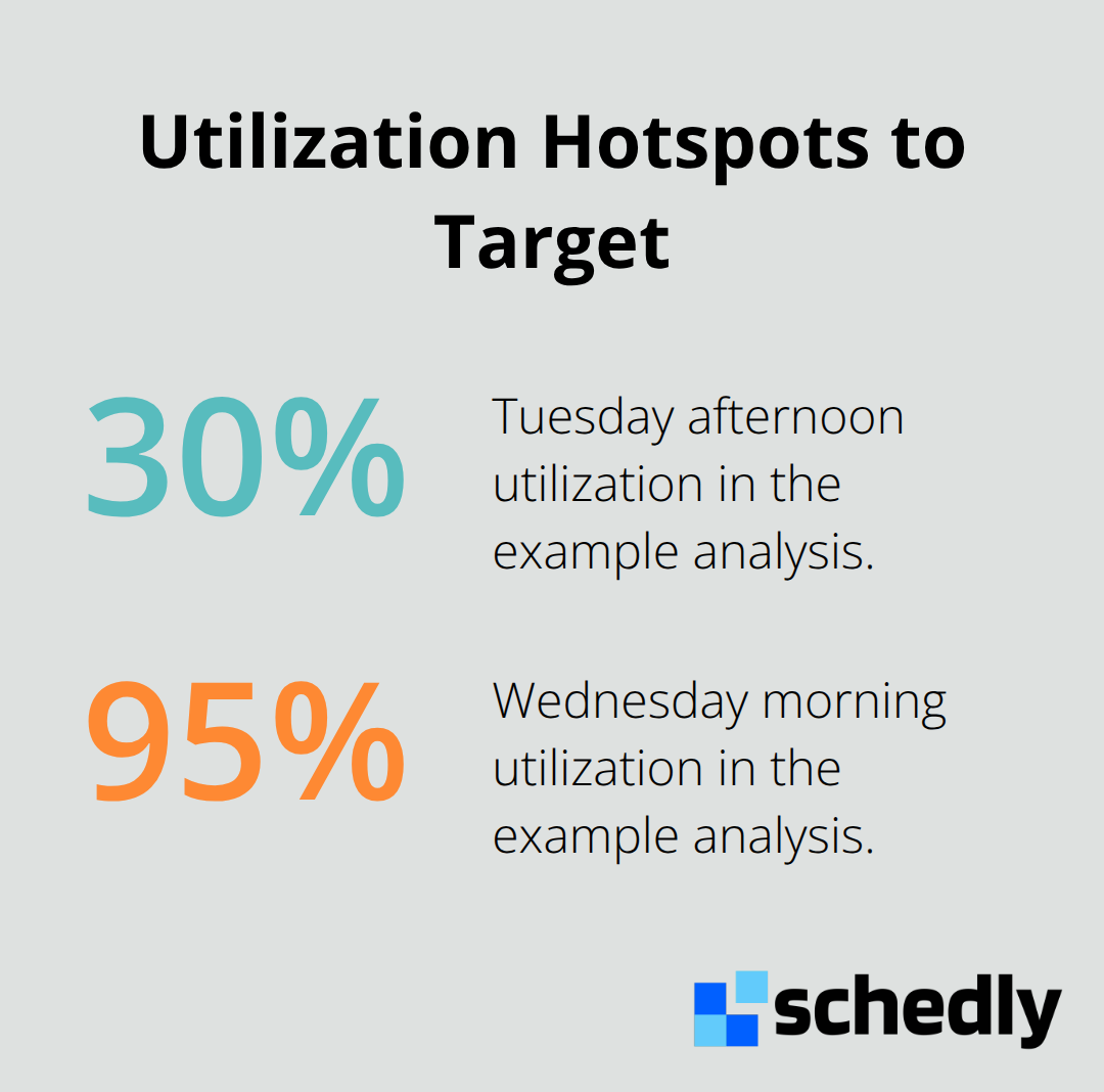 Utilization comparison showing 30% Tuesday afternoons versus 95% Wednesday mornings for U.S. auto shops. - auto service scheduling