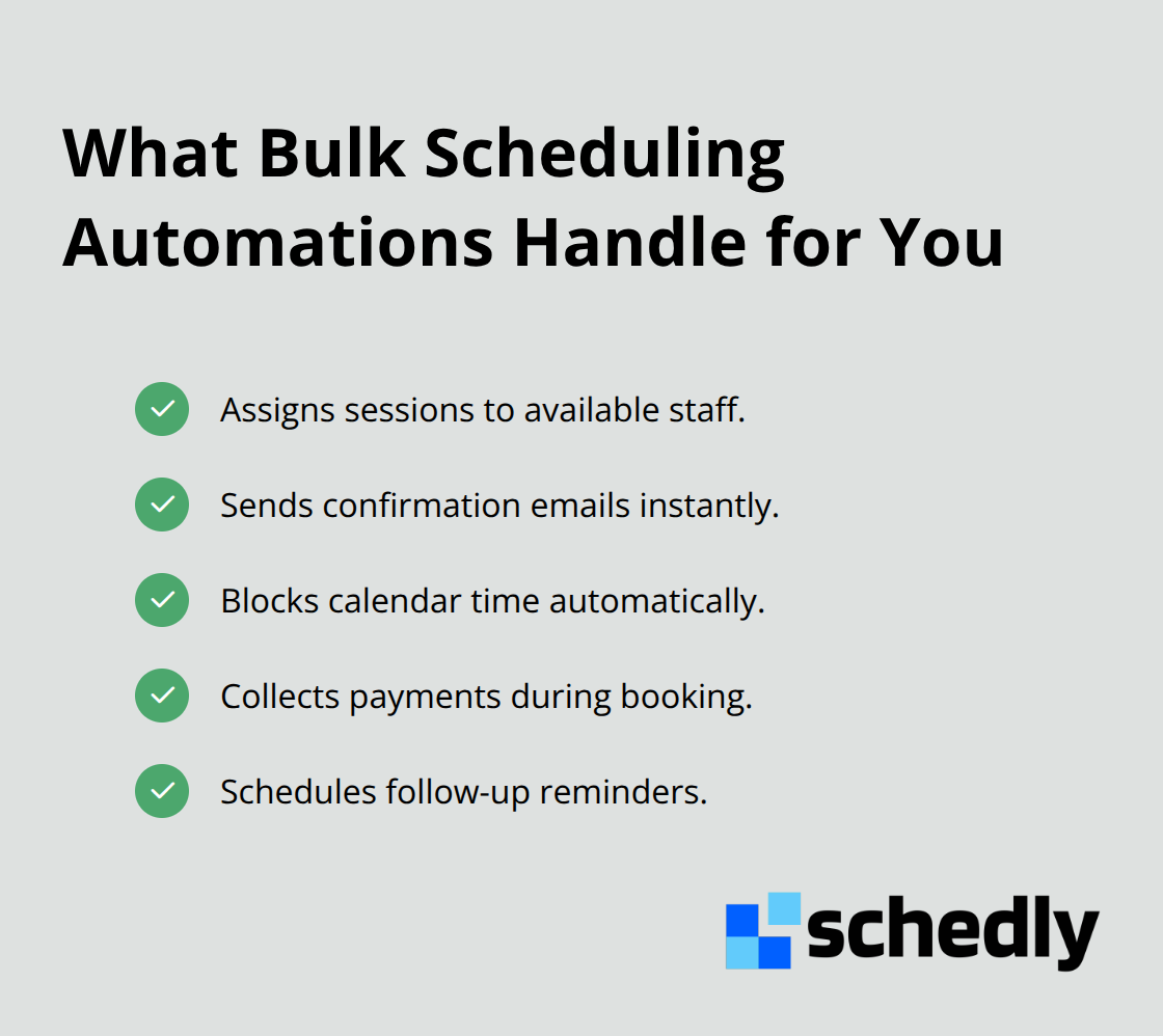 Checkmark list of core tasks automated during bulk scheduling.