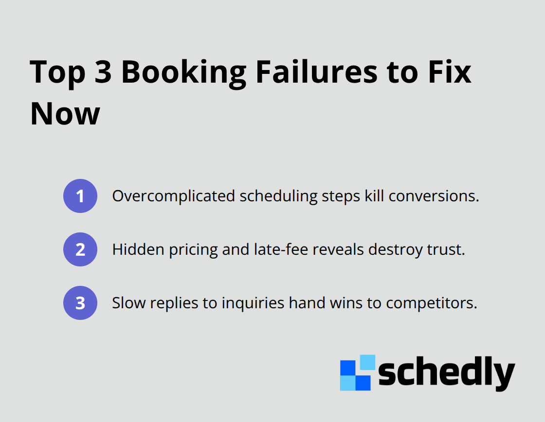 Compact list of the three biggest booking system mistakes to address